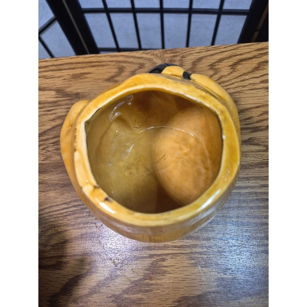 Vintage USA Pottery Raccoon Cookie Jar Yellow Ceramic Animal 27 CJ Mid Century